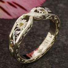 Women's Twisted Hollow Thin Ring, Embossed Design With Small Flower Synthetic Zirconia Accents, Exquisite Jewelry - Silver - View 1