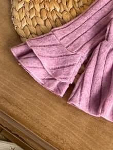 2pcs Set Atasan dan Celana Lengan Lonceng Bergaris Vertikal Lucu Gaya Mori untuk Bayi Perempuan, Minimalis Musim Semi/Gugur - Lilac Purple - View 4