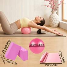 Bộ dụng cụ Yoga & Pilates 4 trong 1 - Gạch yoga xốp chống trượt mật độ cao (thiết kế vát hỗ trợ căn chỉnh), bóng tập thể hình & dây kháng lực (giãn cơ sâu), phù hợp tập luyện tại nhà - Nhiều màu - Xem 3