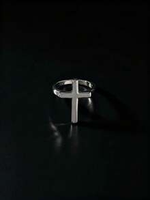 1pc Minimalist Fashion Zinc Alloy Geometric Cross Ring For Men - Silver - View 4