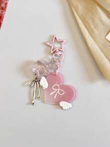 1pc Y2K Polka Dot Retro Angel Heart Pentagram Girly Keychain Pendant, Sweet-Cool-Spicy Individualistic Bag Accessory. - Multicolor - View 9