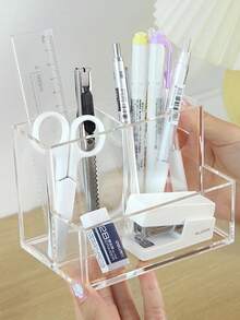 1pc Acrylic Desktop Organizer, Multiple Compartments, High-Quality Moisture-Proof Storage Box, Suitable For Office Supplies, Pen Holder, Bathroom Cosmetics Organizer, Living Room Multi-Function Storage Rack, Earring Jewelry Organizer, Home Storage And Organization Product, Suitable For Desk, Cabinet, Vanity, Dorm Desk, Back To School Essential - A - View 1