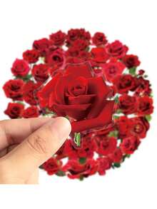 50pcs Heart-Shaped Rose Floral Stickers, Red Rose PET Transparent Sticker,PET Transparent Sticker, For Scrapbook, Journal, Gift Packaging, Phone Case, Laptop,Letters DIY,Valentine's Day, Wedding, Anniversary, Gift For Her, DIY Craft Projects - Multiple Styles - View 3