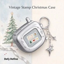 Apple Earphone Case Y2K Retro Flip Phone Style Earphone Box AB Side Glitter Card Compatible With Multiple Apple Models Christmas Mailbox Customized Design Card Replaceable Earphone Protective Cover With Star Keychain Gift Box Packaging Christmas Gift With DIY Stickers - View 10