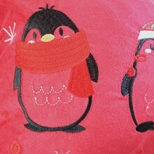 1pc Christmas Embroidered Pillow Case, Velvet Penguin With Christmas Hat Embroidery, Suitable For Christmas Living Room Sofa Bedroom Decoration, Pillow Insert Not Included - Red - View 3