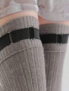 2PCS Women's Black Adjustable Polyester Elastic Leg Garters Punk Style Stocking Suspenders Fashion Thigh Straps Socks Anti-Slip Fixing Bands Leg Harness - Black - View 12