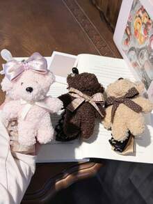 1pc Plush Bear Claw Clip, Featuring 3D Curly Bear Doll With Delicate Bow, Soft And Cute. Large Teeth Design Offers Strong Grip To Hold Medium - Multicolor - View 1