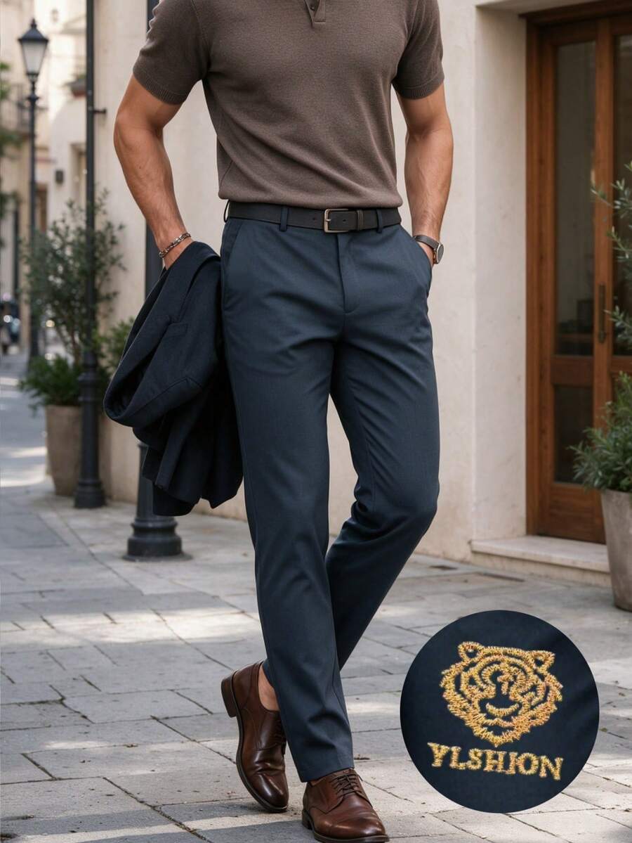 1pc Men's Business Formal Straight-Leg Trousers, Thin Minimalist Fashion Suit Pants For Spring & Summer - Light Grey - View 1