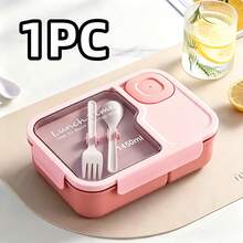 1pc Pink Lunch Box With Utensils, Bento Box With Spoon And Fork, Microwave , Insulated Lunch Bag, 3-Compartment Food Storage Container Set, Suitable For Christmas Gift, Student Back To School, Birthday Gift, Holiday Gift - View 11