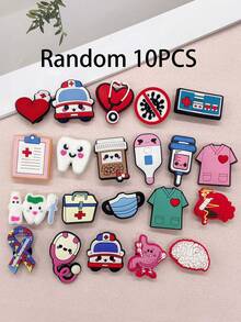 Random 10PCS Medical Theme Sweet Cartoon PVC Shoe Charms DIY Accessories Funny Pattern Clogs Shoe Decoration Buckles Detachable Shoe Buttons Decor - Multicolor - View 2