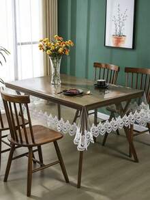 1pc Transparent PVC Embroidered Lace Edge Tablecloth, Modern Style PVC Rectangular Waterproof Oil-Proof Dust-Proof Tablecloth, Suitable For Dining Table Coffee Table Tea Table Daily Home Decor And Party Wedding Holiday - White - View 2