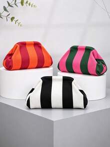 Vertical Stripe Cloud-Shaped Large Capacity Makeup Storage Bag, Casual Style Handbag, Color Block Striped Travel Toiletry Bag, Multi-Functional Portable Storage Pouch, Suitable For Organizing Daily Travel Essentials - Multicolor - View 9