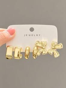 3-9 Pairs Thick Gold Plated Earrings Set, Women's Hypoallergenic Thick Gold Earrings, Multi-Element New Fashion Earrings Set - Gold - View 7