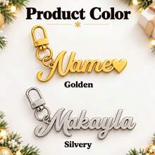 Custom Name Keychain, Personalized Golden Silvery Key Chain, Elegant Bag Charm, Customized Keychains For Everyday Use, Customizable Christmas Gift - Multicolor - View 3