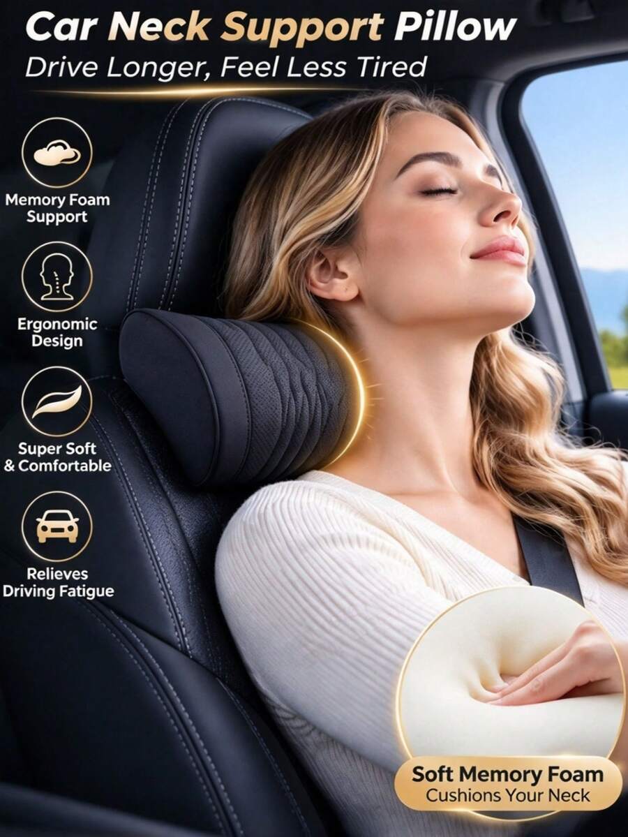 Car Neck Support Pillow, Ergonomic Driving Headrest Cushion, Memory Foam Neck Rest Pillow, Comfortable Car Seat Headrest Support, Relieve Driving Fatigue, Universal Car Interior Accessory, Gift For Men And Women - Multicolor - View 1