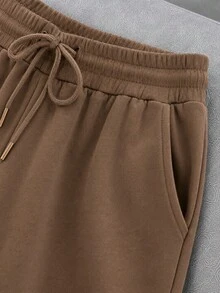 Pantalones deportivos pans pants dama mujer casuales casual pantalón wide leg pierna ancha estilo deportivo bolsas bolsillos funcionales tela cómoda suave cintura elástica ajuste holgado tir - Marrón - Ver 3