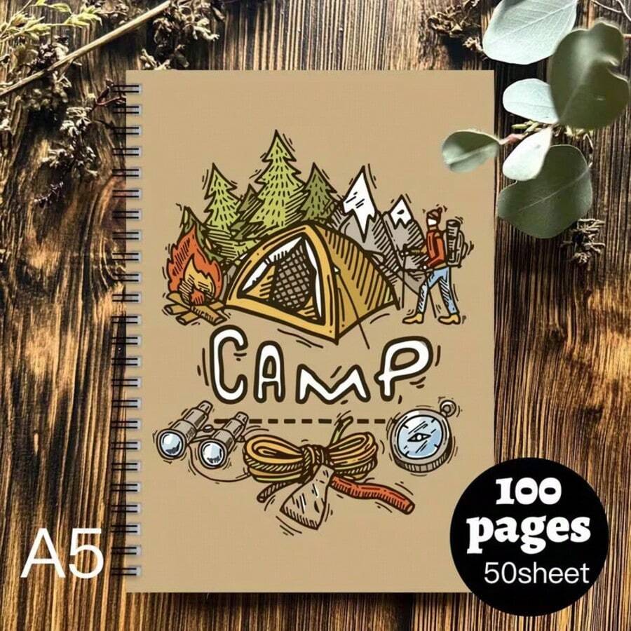 1pc Aesthetic Camping Spiral Notebook Travel Diary,Suitable For Office Records, Gift Giving, Diary, Study Notes,Perfect For Journaling, Office, Or As A Birthday Gift, Camping Accessorie.Pen Not Included - One Book (50 Pages, 100 Pages) - View 1