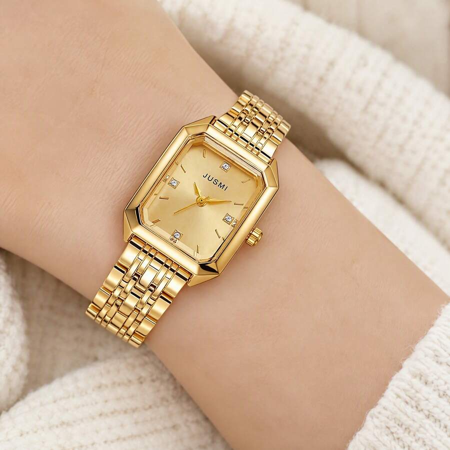 JUSMI 1pc/Set Teen JUSMI Gold Watch, Fashion Quartz WatchNo Box For Back To School, Vacation & Holiday Daily Wear - Gold - View 1