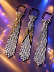 Black Rhinestone Tie For Men And Women, Gold And Silver Contrasting Decoration, European And American Fashion Shirt Collar Decoration - Black - View 2