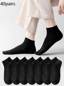 1/5/7/10/20/30/40/50 Pairs Unisex Spring/Autumn Solid Color Minimalist Versatile Plus Size Fashion Short Socks, Christmas Gift - Black - View 11