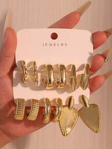 6pcs-12pcs New Premium Gold C-Shaped Stud Earrings Elegant Ear Jewelry - Gold - View 1