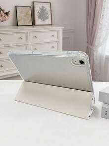 1件白色波點平板保護殼，可客製文字/個性化文字，適用於 iPad Mini6/Mini7/10.2/10.5/10.9 (Air4-Air8)/Pro 11/10th Gen/A16/Pro 11 2024，彩繪圖案平板保護殼配透明壓克力背殼，三折支架，自動休眠/喚醒，內建筆槽，不含筆，部分機型附鏡頭框 - 白色 - 查看 6