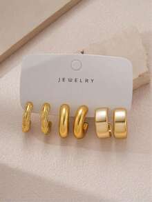 6/18pcs Fashion Stud Earrings Set, Exaggerated Oversized C-Shaped Elegant Long Earrings, Multi-Style Series Earring Set Suitable For Daily And Holiday Wear For Women, Made Of CCB Material With Non-Fading UV Gold Plating - Multicolor - View 6