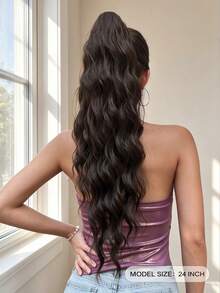 24-Inch Deep Brown Water Wave Heat-Resistant Synthetic Ponytail Hair Extension, Claw Clip On, Suitable For Women And Girls Daily Use, Halloween - Brown - View 2