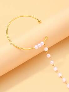 STONEFANS 1pc Gold Pearl Nose Ring Chain For Women, Large Hoop Nose Jewelry, Bridal Face Accessory, Suitable For Wedding, Festival, Party - Gold - View 6