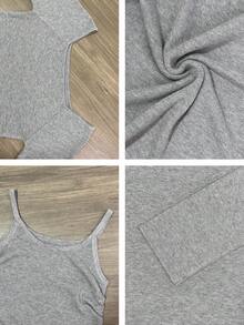 Korean Chic Women's Autumn Elegant Versatile Off-Shoulder Slim Fit Long Sleeve Knit Top With Camisole 2-Piece Set - Grey - View 11