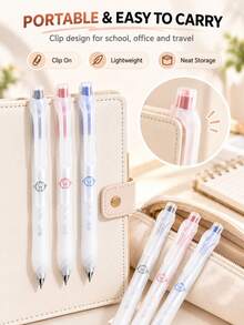 3 PIEZAS/Juego Bolígrafos de Gel Retráctiles de 0.5mm, Barril Transparente Mate, Escritura Suave, Adecuado para Escuela y Oficina - Conjuntos - Ver 4