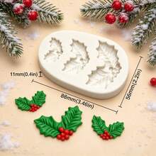 2Pcs Christmas Holly Leaf Silicone Mold Non-Stick Fondant Candy Chocolate Baking Tool For Cake Decoration DIY, Dessert Baking Mold For Christmas Candy Cupcake Topper Sugar Polymer Clay Craft - Light Grey - View 9