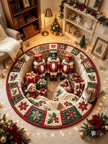1pc Nutcracker Christmas Living Room Rug, Thickened Carpet, Plush Rug, Autumn/Winter Rug, Thick Carpet, Living Room Carpet, Rug, Living Room Area Rug, Small Area Rug, Mat, Home Decor, Large Living Room Carpet, Round Rug, Living Room Home Decor, Room Decor, Washable Rug - Multicolor - View 3