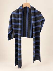 1PC Fashion Casual Autumn/Winter Women's Soft Knit Striped Pattern Korean Style Scarf Shawl, Comfortable And Warm, Suitable For Daily Wear, Shopping And Travel - Multicolor - View 12