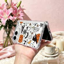 Clear Magnetic Phone Case For Foldable Phone, Halloween Cute Ghost Pumpkin Witch Hat Phone Case , Four-Corner Drop Protection, Anti-Scratch And Anti-Slip, Magnetic Phone Case Compatible With Wireless Charging, Clear Folding Phone Cover Compatible With IPhone Duo Foldable, MagSafe Wireless Charging Compatible, Full Coverage Clear Shockproof Protective Cover - Multicolor - View 3
