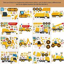 8/16pcs Construction Vehicle Stickers, Excavator, Crane, Concrete Mixer ...