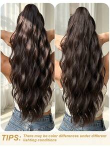 HEYPINK Brown Claw-Shaped Ponytail Hair Extension, 24 Inch Long, Water Wave Hair, Heat-Resistant Fiber Synthetic Ponytail Wig, Suitable For Girls And Women Daily Wear. - Dark Brown - View 4