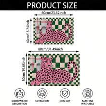 1 buah Keset Kamar Mandi Mikrofiber Motif Macan Tutul Merah Muda di Latar Belakang Kotak-kotak, Keset Kamar Mandi Lembut Anti Selip, Keset Penyerap Air, Dapat Dicuci dengan Mesin, Kain Rajut, Untuk Kamar Tidur, Dapur, Pintu Masuk, Penggunaan Dalam & Luar Ruangan, Aksesoris & Dekorasi Rumah, Hadiah Rumah Baru yang Sempurna - A - View 3