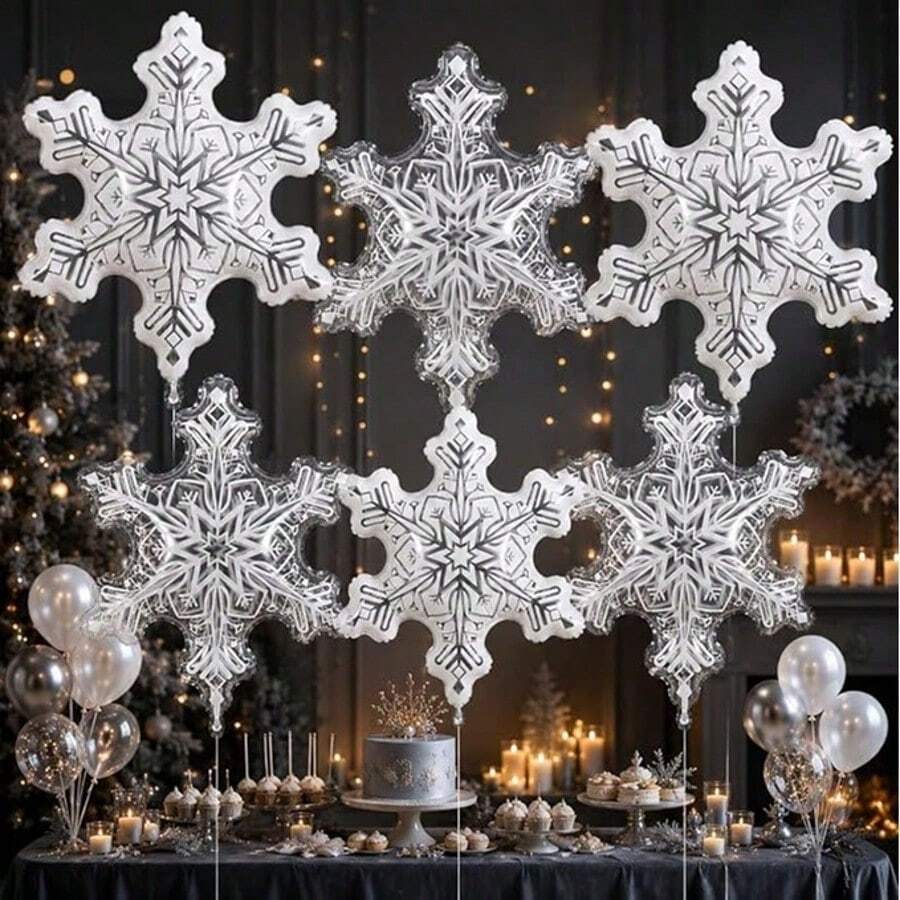 2/4Pcs 36inch Transparent Snowflake Balloons Christmas Clear Snowflake Foil Mylar Balloons For Winter Wonderland Ice Snow Theme Birthday Party Baby Shower Wedding Home Decorations - View 1
