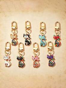 1/8pcsVersatile Retro-Style Cat Keychain, Creative Cartoon Animal Pendant, Handbag, Car Keys And Backpack Accessories, Birthday Gifts, Friends' Gifts - Gold - View 3