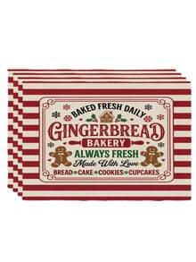 2Pcs Farmhouse Christmas Placemats Red White Stripe Gingerbread Bakery Gingerbread Man Letter Print Rectangular Table Mats Winter Holiday Dining Table Decoration For Xmas Home Party - Red and White - View 12