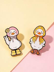 1pc/2pcs Cute Assorted Headscarf Duck Pattern Brooch, Fashion Clothing Accessory Badge, Bag Lapel Pin, Gift For Friends - Multicolor - View 3