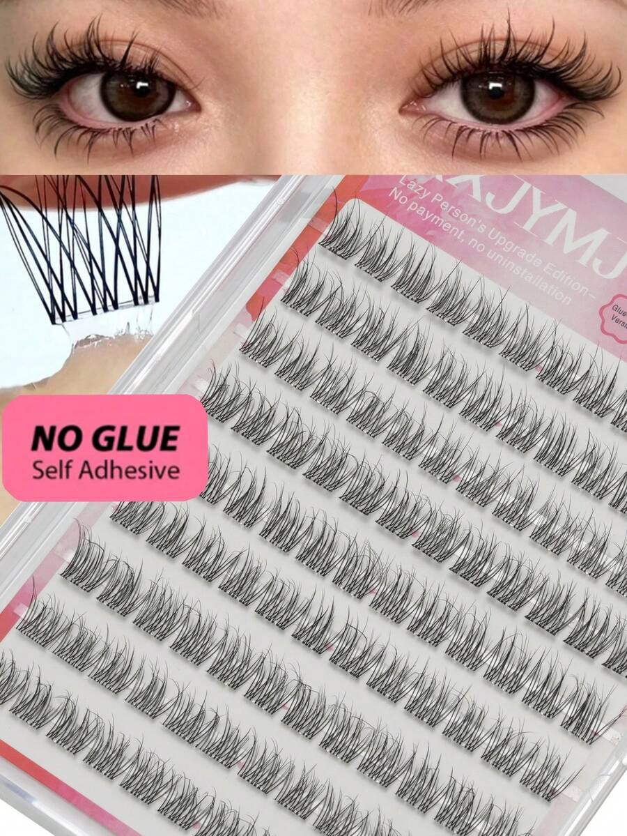 108 Clusters Glue-Free False Eyelashes, Curl C, Natural Eyelashes, Reusable, Segmented Self-Adhesive False Eyelashes, No Glue Needed For Application, Essential For Japanese And Korean Makeup, Suitable For Beginners, Eyelash Clusters, Cartoon Manga Style, Dating, Cosplay, Performance - View 1