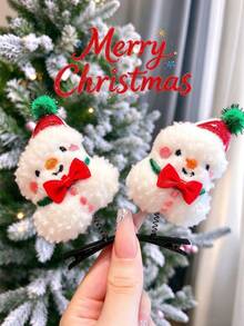 2pcs Cartoon Christmas Holiday Hair Accessories Plush Funny Spring Clips Cute Santa Claus Reindeer Hair Clips Bangs Clips Hairpins - Multicolor - View 7