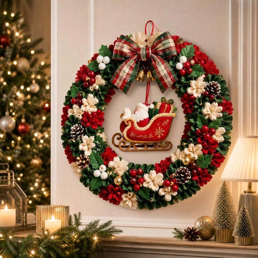 طقم إكليل عيد الميلاد المصنوع يدويًا من قماش الإبرة المخرمة، مجموعة إكليل العطلات، طقم حرف عيد الميلاد للمبتدئين، ديكور العطلات اليدوي العتيق، مع دليل توضيحي بسيط - إكليل - مشاهدة 1