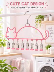 1pcsMultifunctional Stainless Steel Drying Rack Featuring A Cute Cat Design; Sturdy, Thickened, And Durable, This Versatile Rack Serves Eight Different Purposes-Perfect For Drying Items Like Underwear And Socks. A Household Essential. - Multicolor - View 1