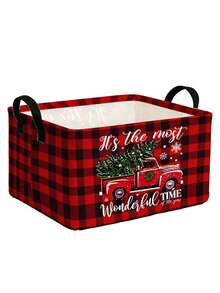 This Open-Style Santa Claus Storage Basket/Bin Features A Festive Red Plaid Design And Convenient Handles; Collapsible And Suitable For Storing Clothing, Accessories, And Cosmetics, It Is An Ideal Choice For Home Organization. - Multicolor - View 14
