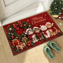 1pc Christmas Cat Pattern Design Microfiber Bath Rug,Non‑Slip Soft Bathroom Mat,Water‑Absorbent Doormat,Machine Washable,Knit Fabric,For Bedroom,Kitchen,Entryway,Indoor & Outdoor Use,Home Decor,Perfect Holiday Party Decor Gift,Christmas Decoration - A - View 10