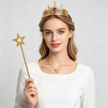 4pcs Gold Star Magic Wand & Crown Set, Festival Party Costume Accessories, Stage Theme Photography Decoration Props - Gold - View 5
