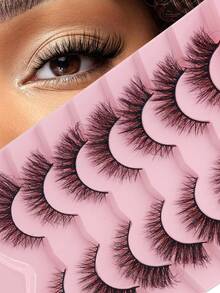 New 7 Pairs Soft Fluffy 3D Faux Mink False Eyelashes, Natural Handmade Dramatic Makeup Lashes, Thick Volume Style - View 2